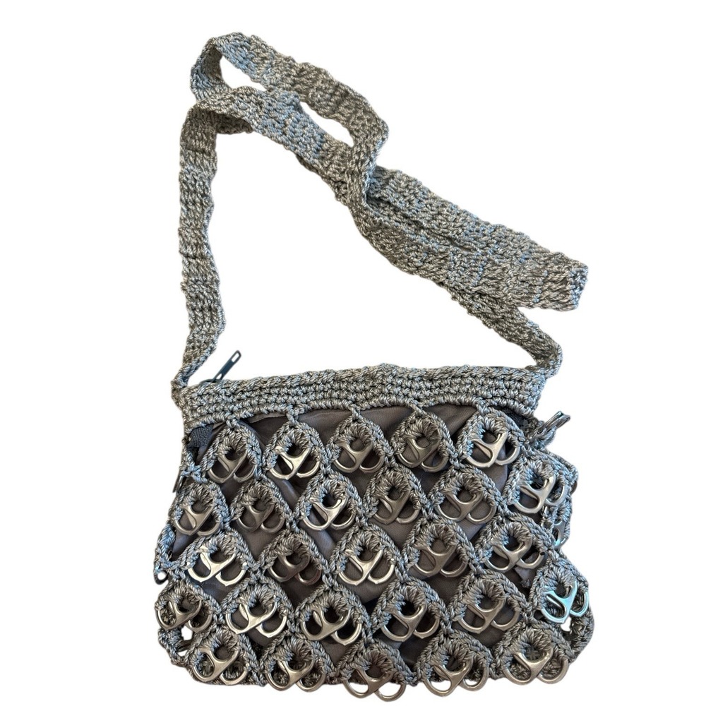 Handmade Crochet Gold Brown Handbag Purse Art with Recycled Soda Pop Tabs